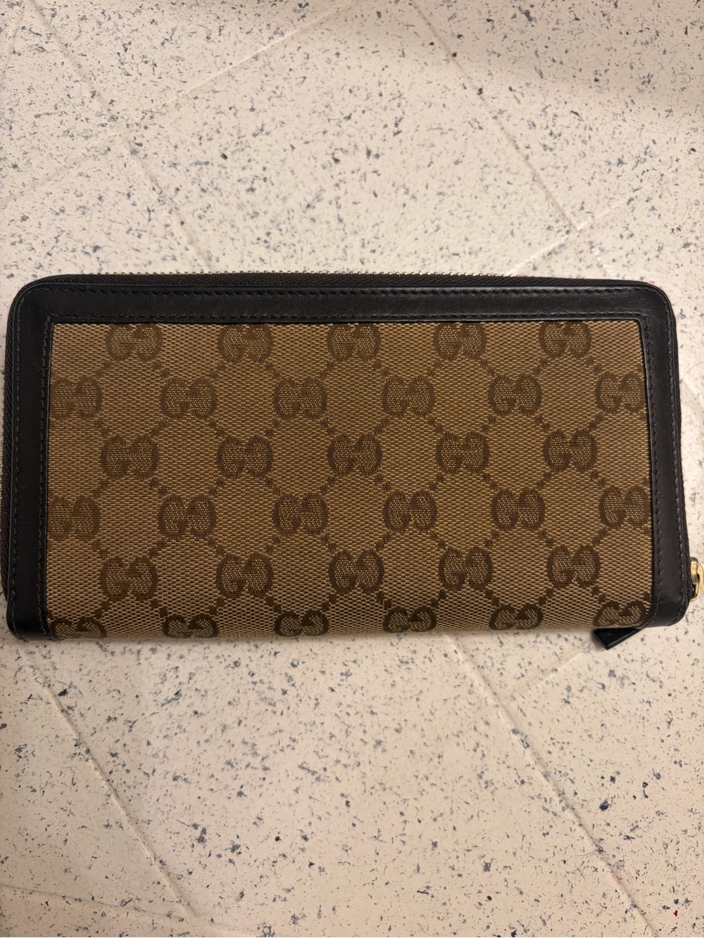 Gucci Brown Monogram GG Zip Wallet with Brown Leather and Gold Hardware - Picture 2 of 11